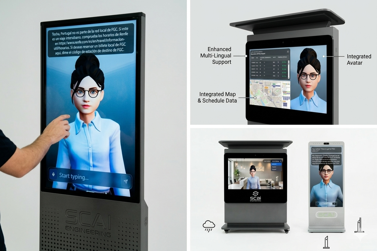 KAIROS conversational AI running on kiosk and panel hardware
